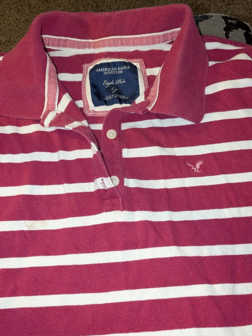 American Eagle Outfitters Pink and White Striped Polo Shirt